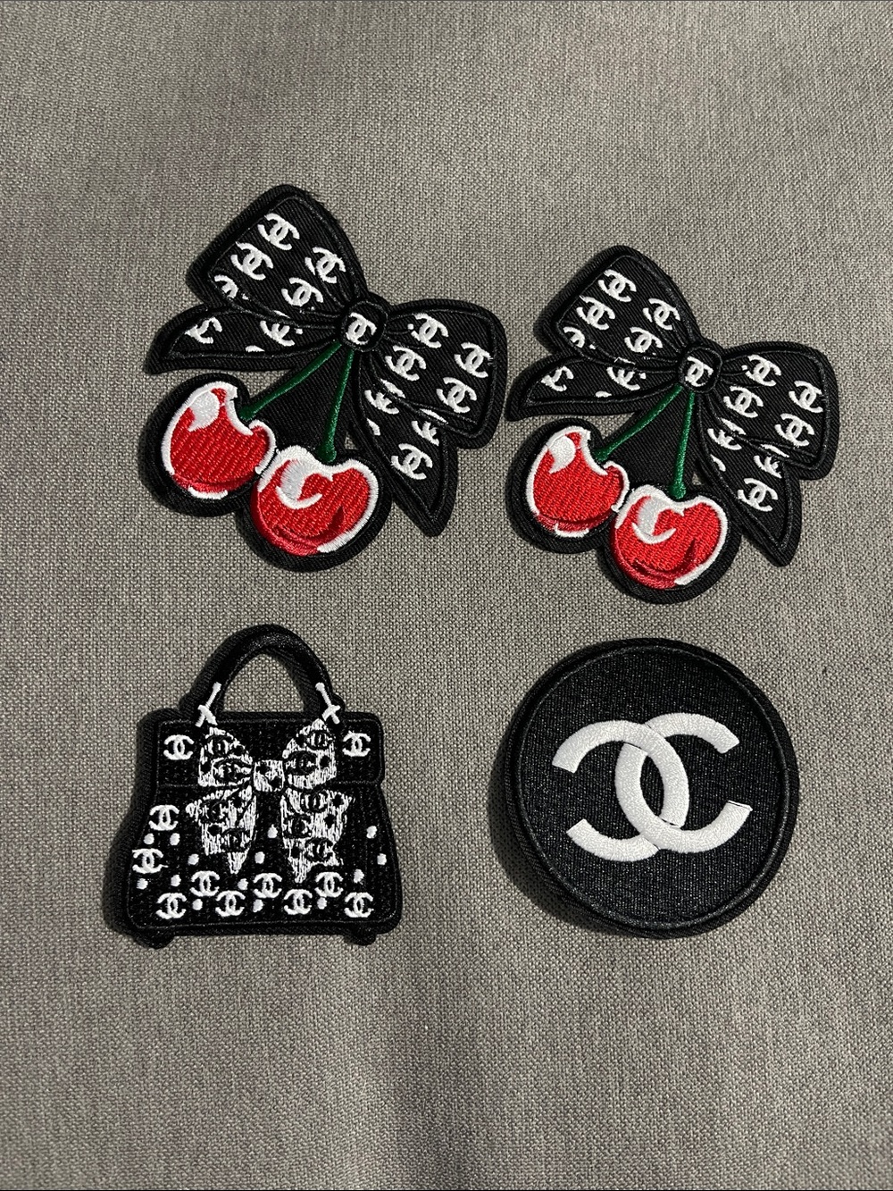 Inspired iron on Patch Set - Black, White & Red Cherry Motif